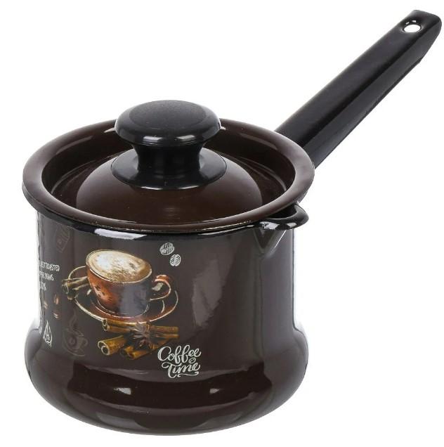 Ковш эмаль 1л с/кр с рис Арабика корич. (8шт) - 90204-072/4 (705242)