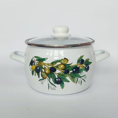 Кастрюля эмаль 2л сфер с рис Оливковая ветвь (8шт) - С4210АП2/4