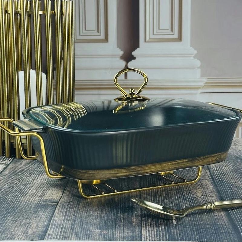 Мармит фарфор 2,7л 38см Lenardi Wood прямоуг стекл/кр мет/подст под/уп (4шт) - 133-401
