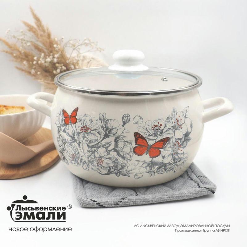 Кастрюля эмаль 3,5л сфер с рис Яблоневый цвет стекл/кр (6шт) - С4213САП2/4