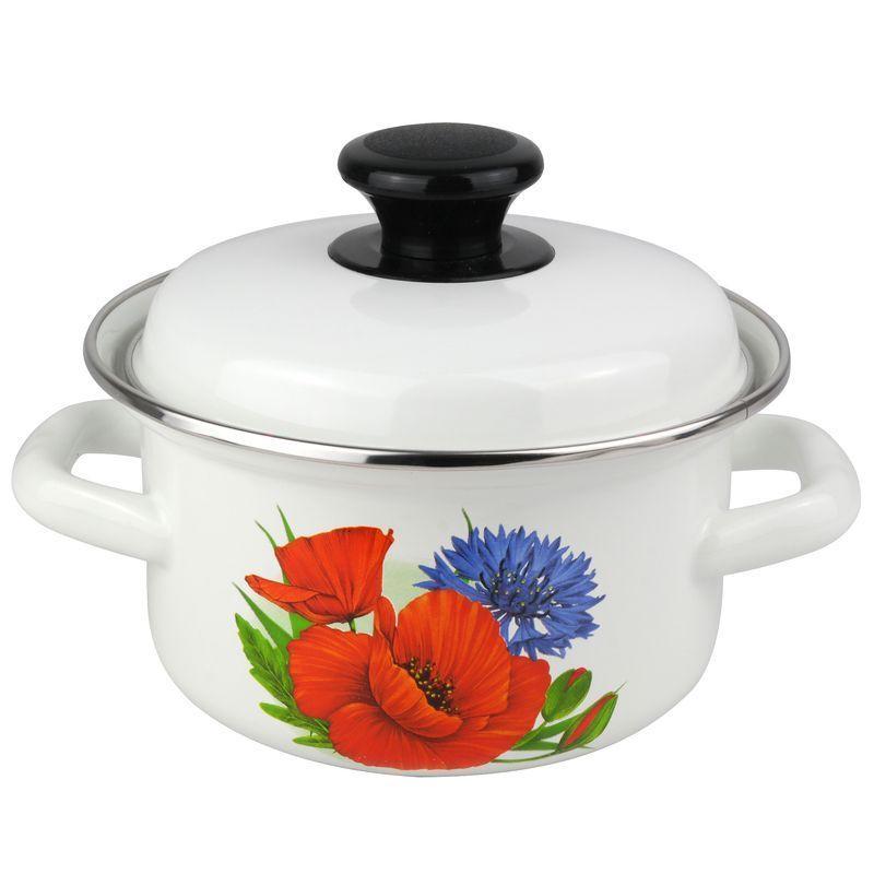Кастрюля эмаль 1л цил.об. с рис бел. (12шт) - 42304-072/6 (704350)