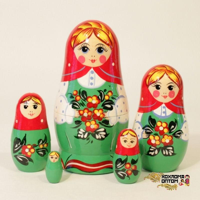Матрешка 5-ти кукольная Незабудка красн. платок (1шт) - 10134**
