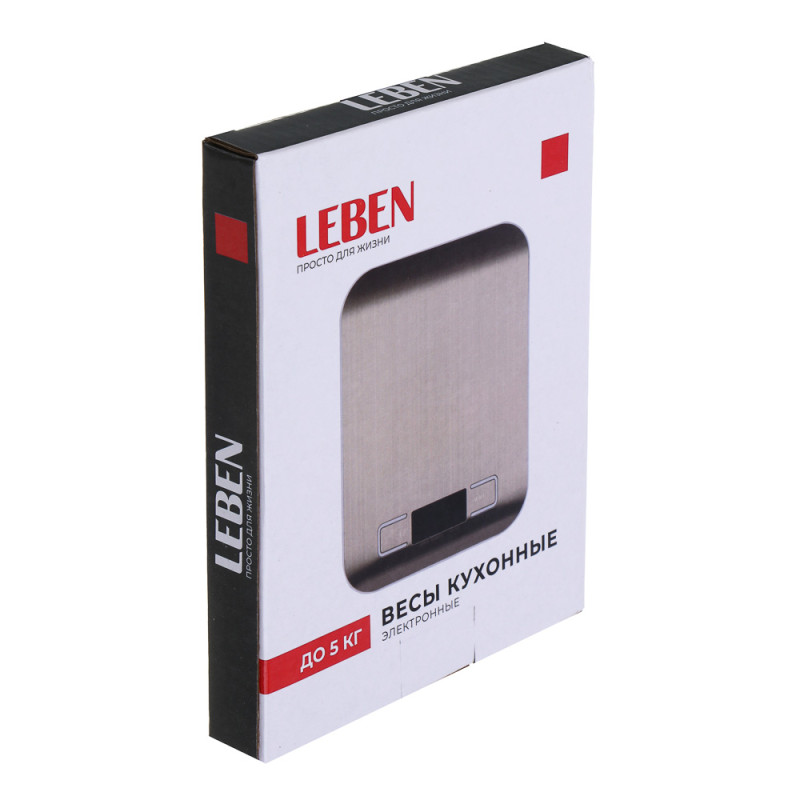 Весы кухонные эл 5кг Leben металл ЖК дисплей серебро (1шт) - 268-065