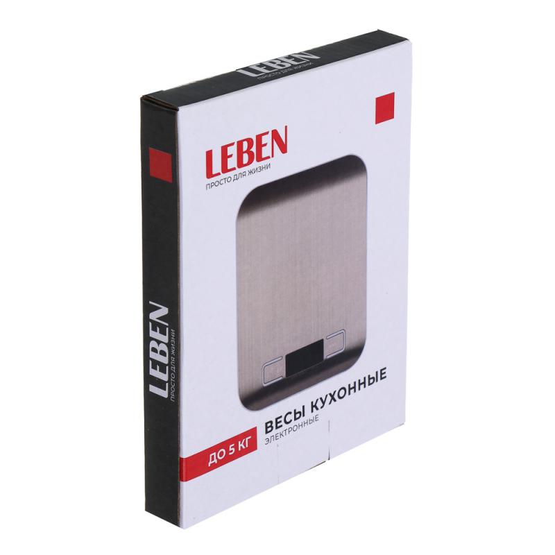 Весы кухонные эл 5кг Leben металл ЖК дисплей серебро (1шт) - 268-065