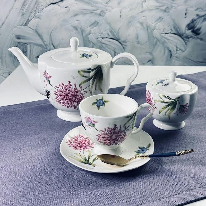 Сервиз чайный костяной фарфор 14 пред 240мл Flowers Lenardi под/уп (3шт) - 205-958