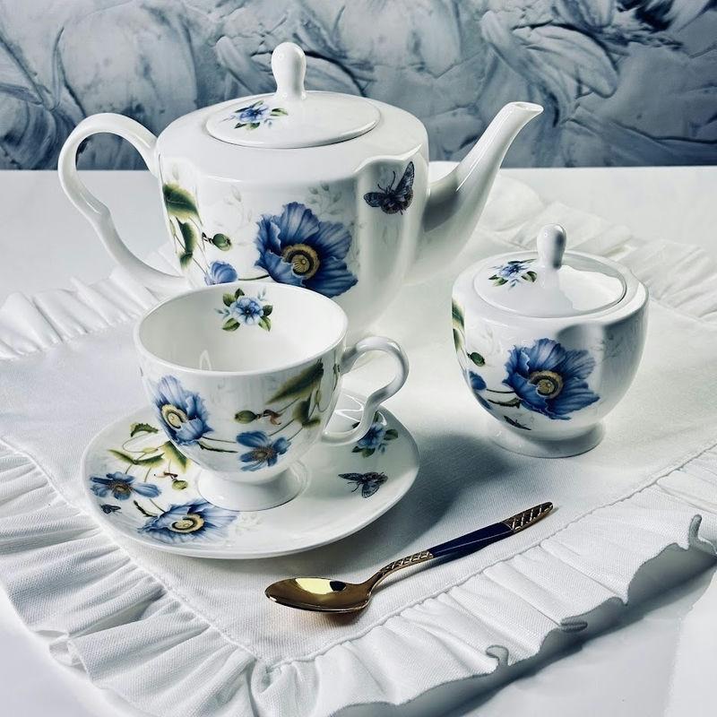 Сервиз чайный костяной фарфор 14 пред 240мл Flowers Lenardi под/уп (3шт) - 205-994