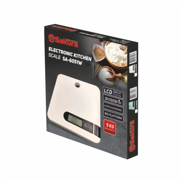 Весы кухонные эл 5кг Sakura бел.(12шт) - SA-6051W