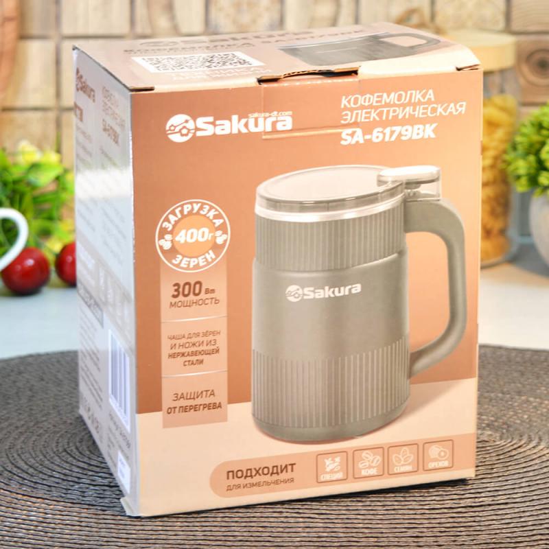 Кофемолка эл 300Вт обьем 400г Sakura импульс управл корпус/нож нерж черн. (1шт) - SA-6179BK