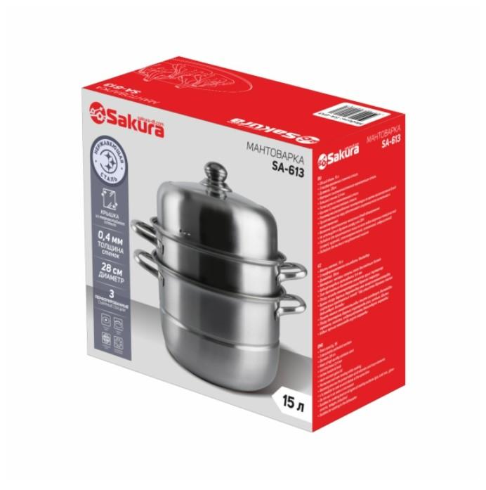 Мантоварка нерж д28см 3 секции 15л Sakura стекл/кр индукция (1шт) - SA-613