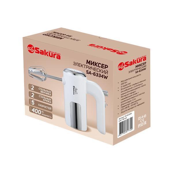 Миксер эл 400Вт 5 скоростей Sakura корпус АБС-пластик насадки нерж (1шт) - SA-6334W