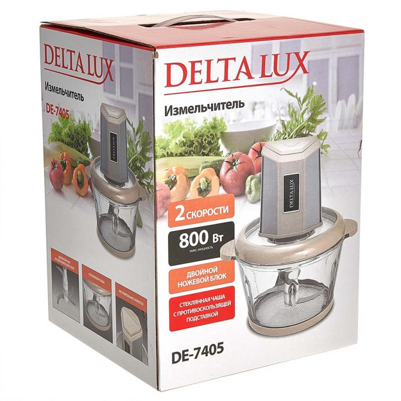 Измельчитель эл 800Вт Delta Lux стекл чаша 2л двойной нож беж. (12шт) - DL-7405