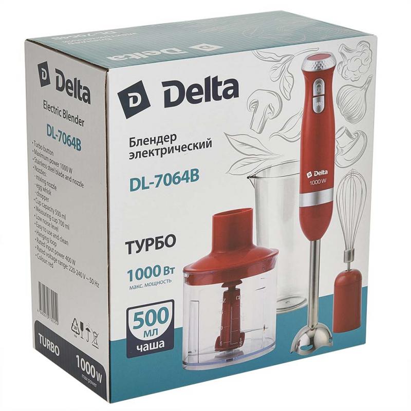 Блендерный набор 1000Вт Delta Турбо измельч. венч. стакан красн. (8шт) - DL-7064В
