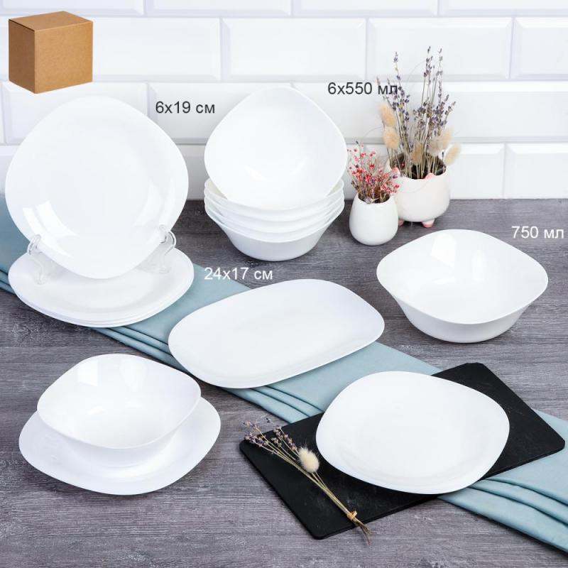 Столовый набор стеклокерам 14 пред квадр с блюдом GRAY-SQ14/8657595 (WHITE) (2шт) - 747868