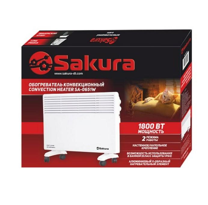 Обогреватель конвекционный 1800Вт Sakura 4секции 2режима настен-напольн крепл бел. (1шт) - SA-0651W