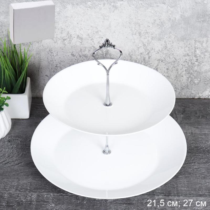 Фруктовница стеклокерам 2-х ярус. Евро Дэй FLMLQP85/105 (WHITE) (12шт) - 749268