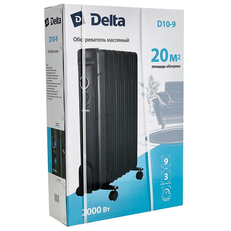 Радиатор масляный 2000Вт Delta 9секций 3режима отключение на колесах черн. (1шт) - D10-9