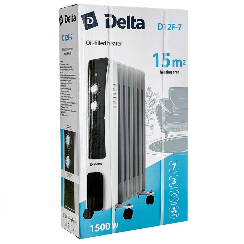 Радиатор масляный 1500Вт Delta 7секций с вентилятором на колесах св-сер. (1шт) - D12F-7
