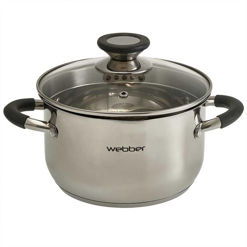 Кастрюля нерж 2,7л Webber стекл/кр (8шт) - BE-372/2