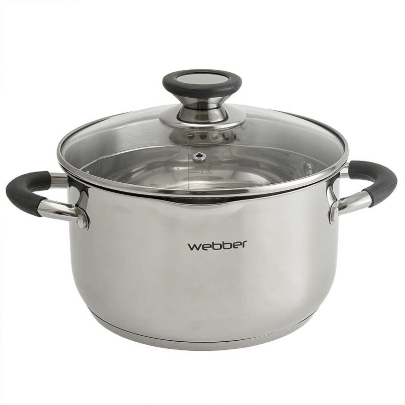 Кастрюля нерж 3,6л Webber стекл/кр (4шт) - BE-373/2