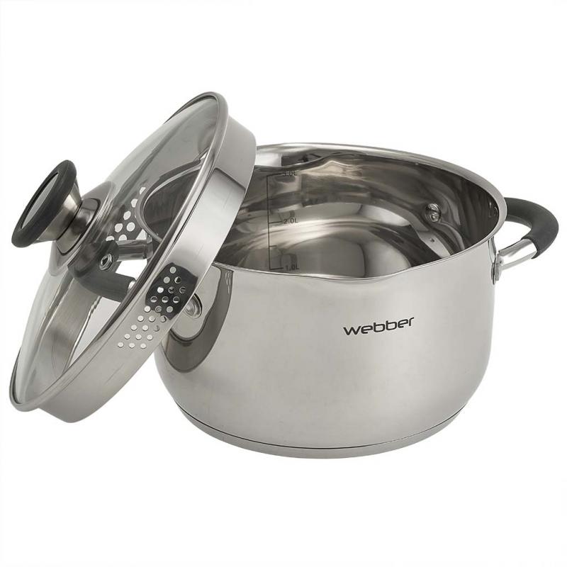 Кастрюля нерж 3,6л Webber стекл/кр (4шт) - BE-373/2