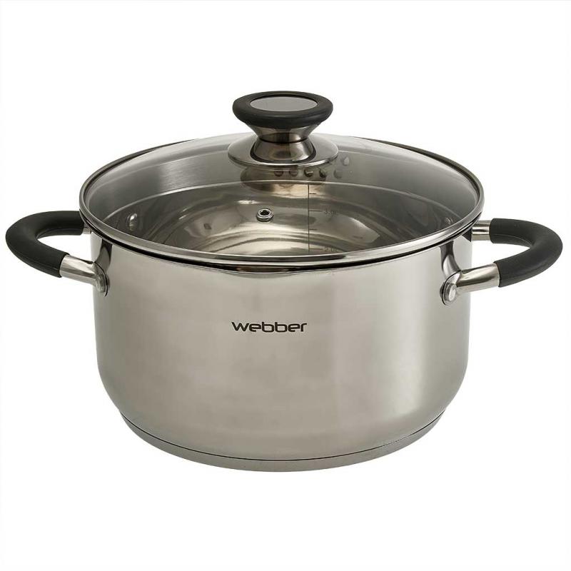 Кастрюля нерж 4,7л Webber Style стекл/кр (4шт) - BE-374/2