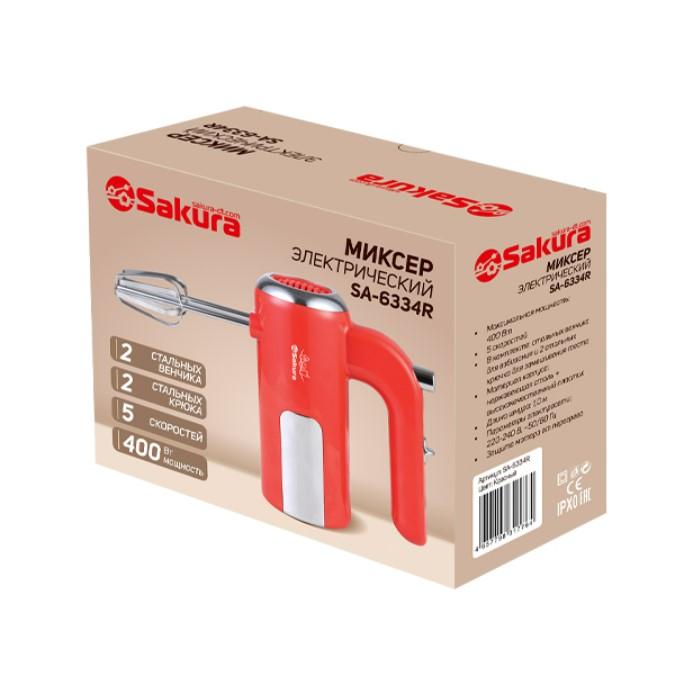 Миксер эл 400Вт 5 скоростей Sakura корпус АБС-пластик насадки нерж (1шт) - SA-6334R