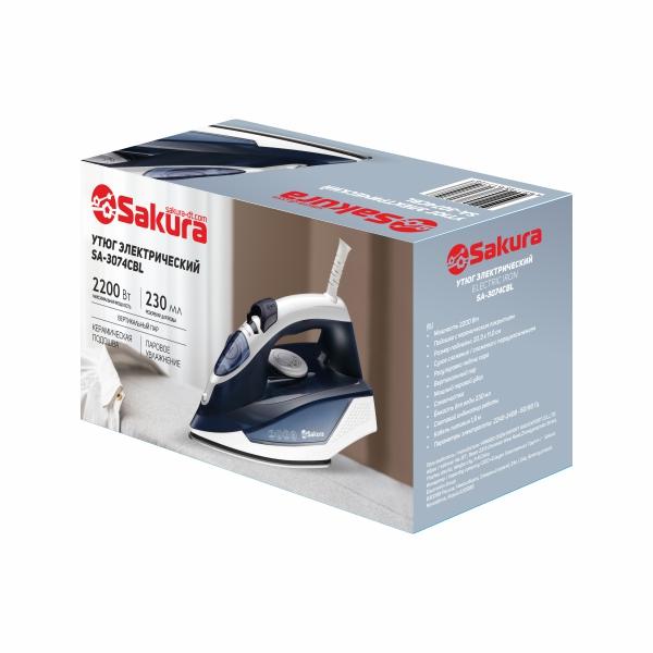 Утюг керам. покрытие 2200Вт вертик.отпаривание самоочистка Sakura (10шт) - SA-3074CBL