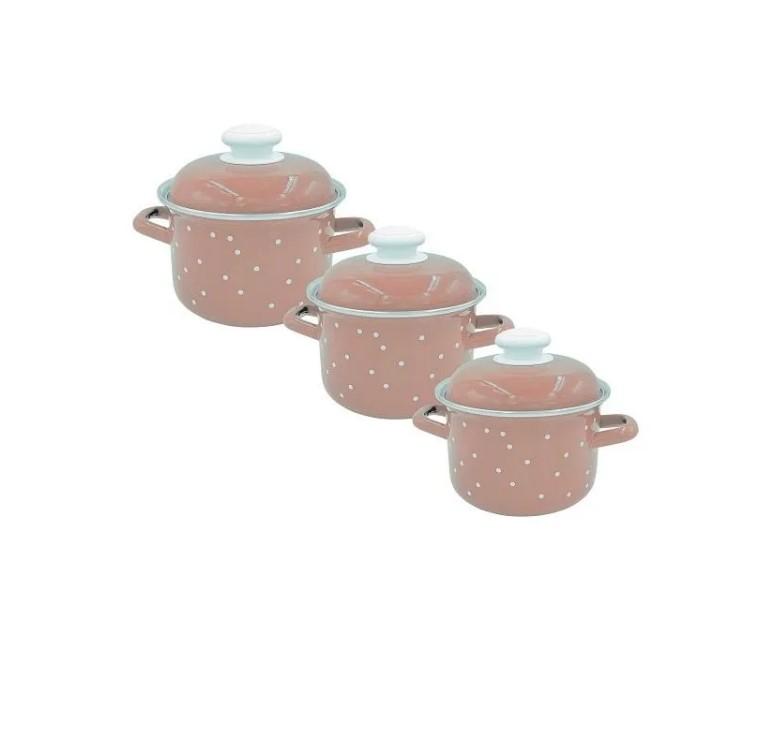 Набор №7 Белые точки White dots карамельно-роз. (2л 3л 4,5л) - С007АП2/8Крр