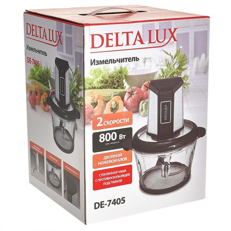 Измельчитель эл 800Вт Delta Lux стекл чаша 2л двойной нож черн. (12шт) - DL-7405