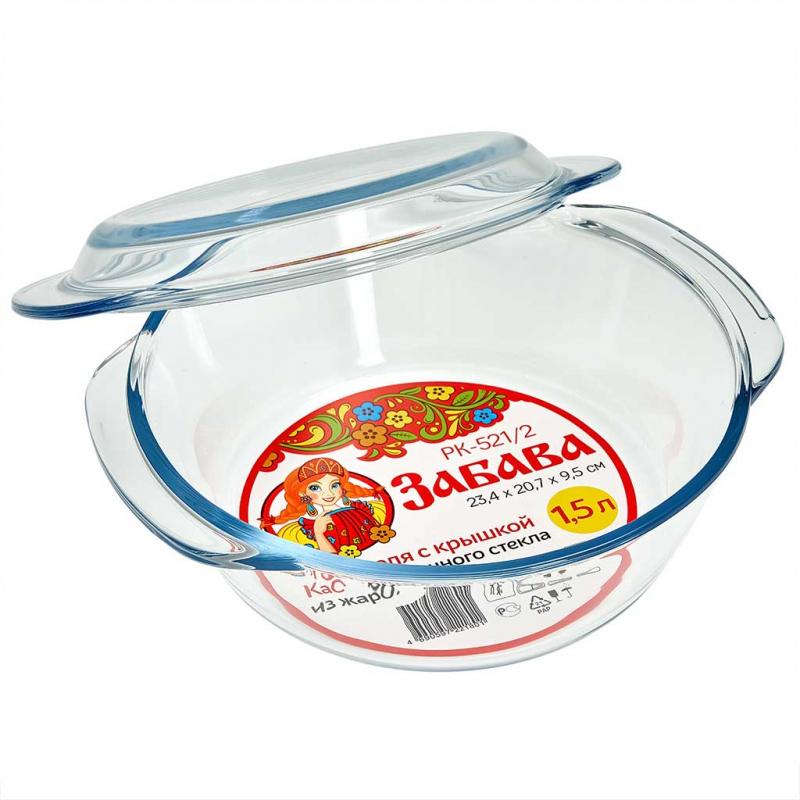 Кастрюля д/запекания стекло 1,5л Забава кругл с/кр (12шт) - РК-521/2
