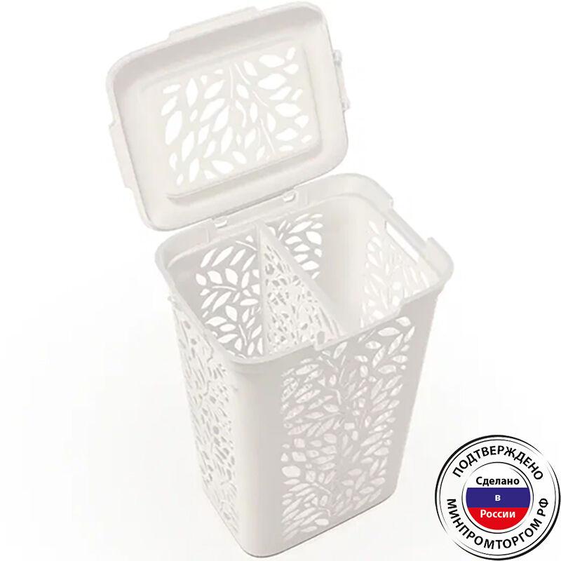 Корзина д/белья пласт 60л Leaves 44*34*63,5см с/разделит с/кр молоч. (4шт) - ПБ 48917