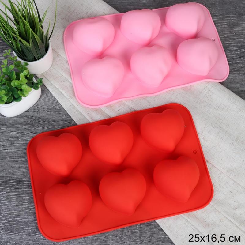 Форма д/выпечки силикон 6 ячеек Сердце капелька HL-076 (200шт) - 719037