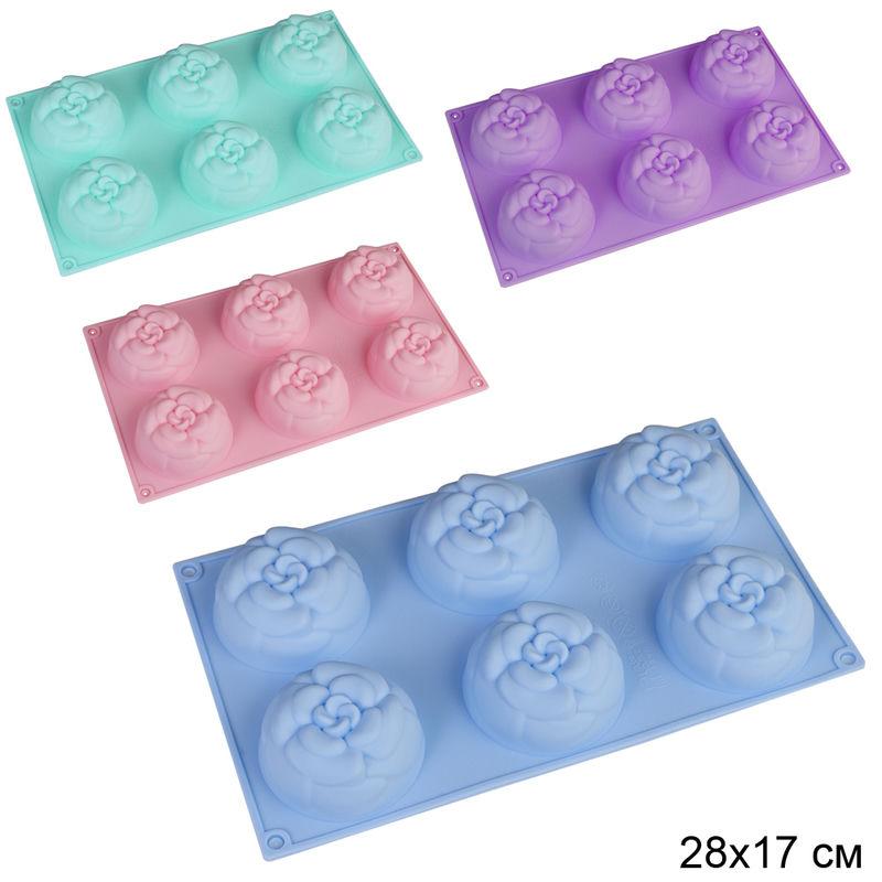 Форма д/выпечки силикон 6 ячеек Цветы Цинния YH407 (144шт) - 650155