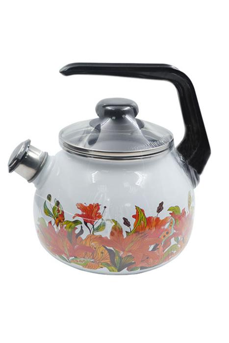 Чайник эмаль 2л сфер со свист. с рис Лилианна бел. (4шт) - 1RА12 (в)