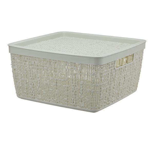 Контейнер пласт 8л Бязь с/кр (коробка) бел. ротанг (10шт) - М 2326