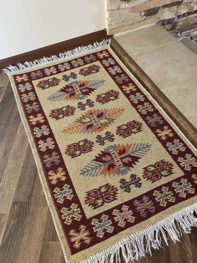 Коврик хлопковый 60*90см Kilim Usak вишн-крем. Турция (1шт) - UK2079