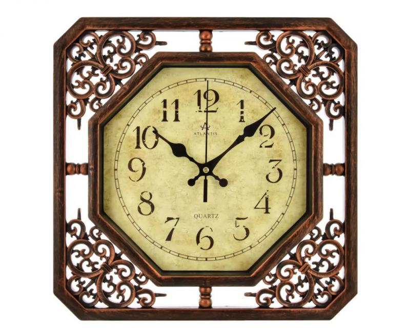 Часы настенные Atlantis квадрат 31х31см Ажур 7099-3A brown**