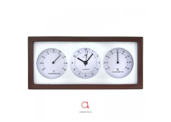 Часы настенные Atlantis прямоугольные 27х12,5см 3в1 TLD-9041B brown** (SSS)