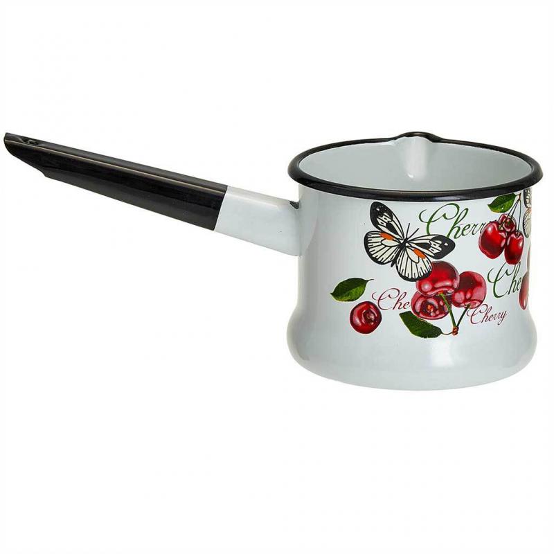 Ковш эмаль 1л б/кр с рис Черешенка бел. (8шт) - 90104-072/4 (704920)