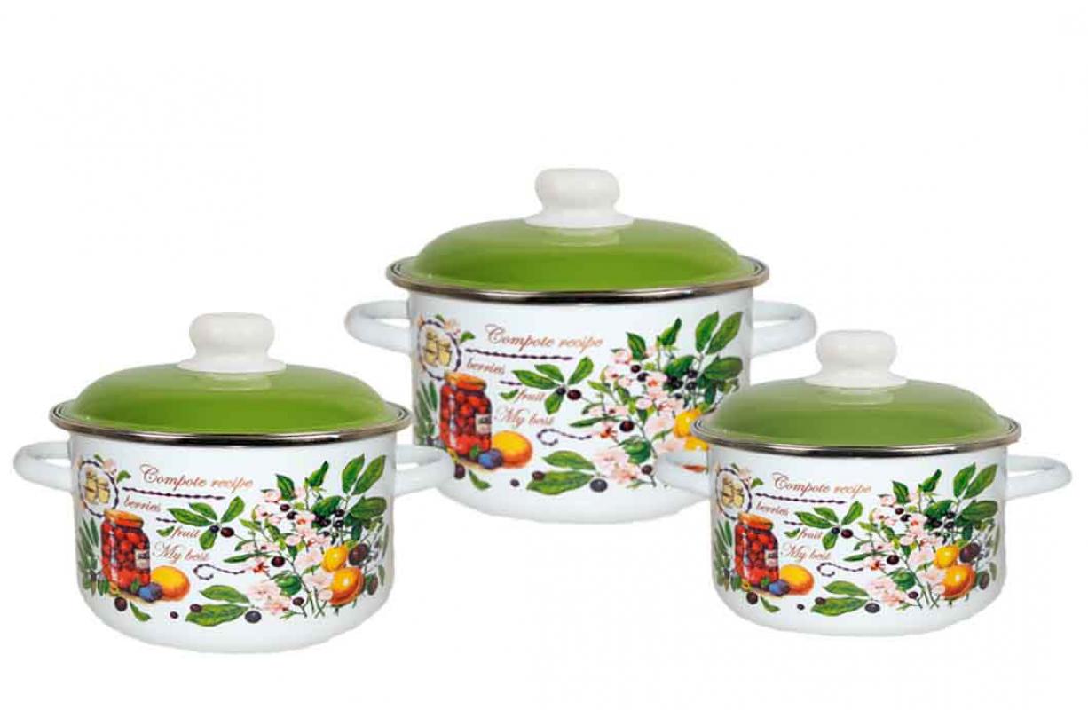 Набор кастрюль эмаль 6 пред Вкусный компот №02 (2л 3л 4л) бел. - 6KB021M