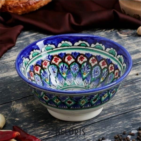 Пиала керамика 9см средняя Риштан син. кайма (1шт) **