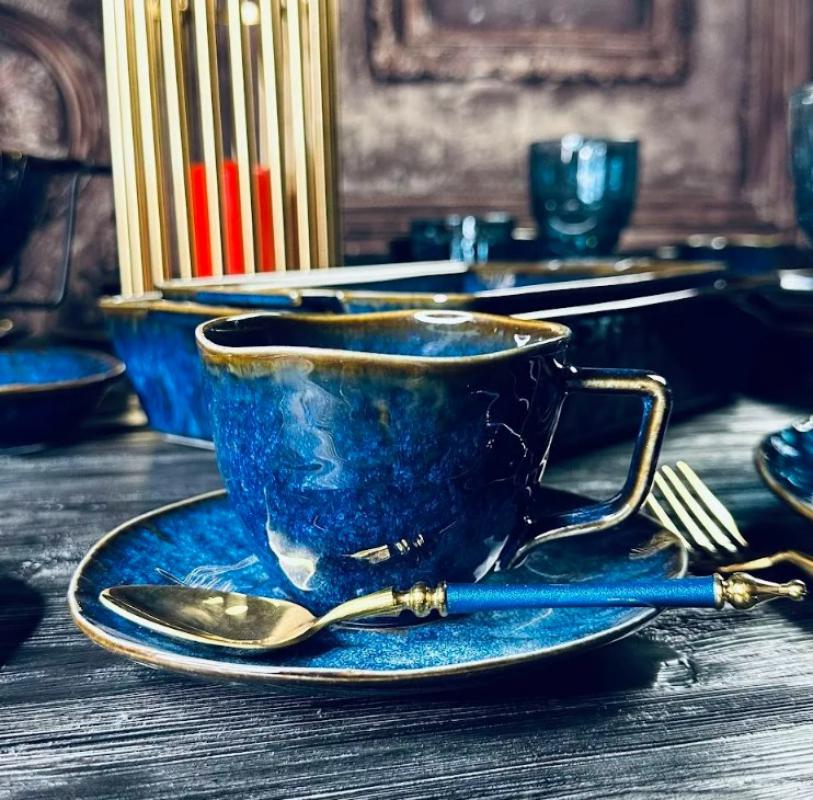 Сервиз чайный фарфор 12 пред 240мл Aquamarine Lenardi под/уп (6шт) - 133-292