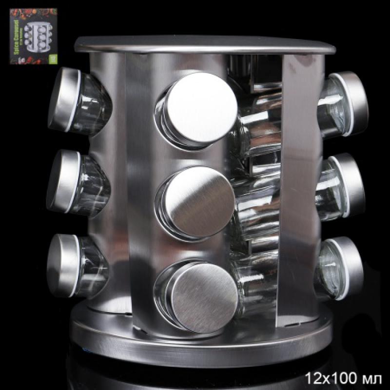 Набор д/специй нерж/стекло 12 пред 100мл мет/подст SR-12 (9шт) - 698692 **