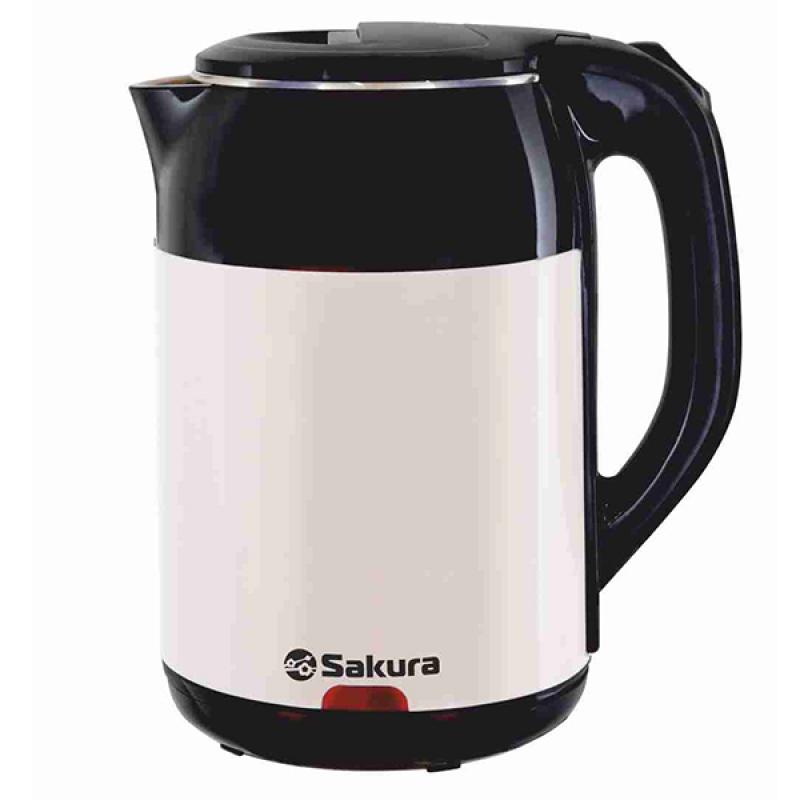 Чайник эл нерж 1,8л 1800Вт 2х-слойный мет.корпус эффект термоса Sakura (12шт) - SA-2168BW