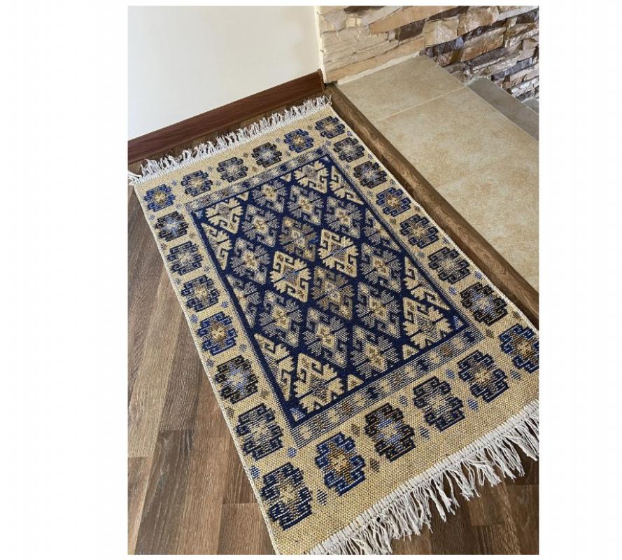 Коврик хлопковый 80*150см син. беж. Kilim Usak (1шт) Турция - 1574**