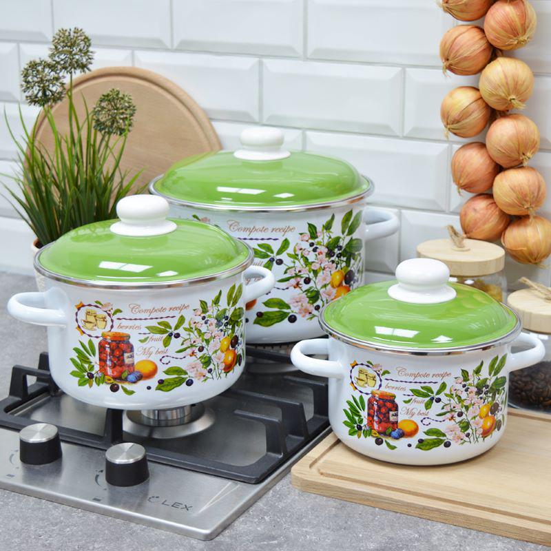 Набор кастрюль эмаль 6 пред Вкусный компот №19 (2л 3л 5,5л) бел. - 6КВ191М