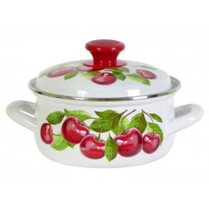 Кастрюля эмаль 1,5л сфер с рис Вишневый сад бел. (6шт) - 61904-082/6 (703925)