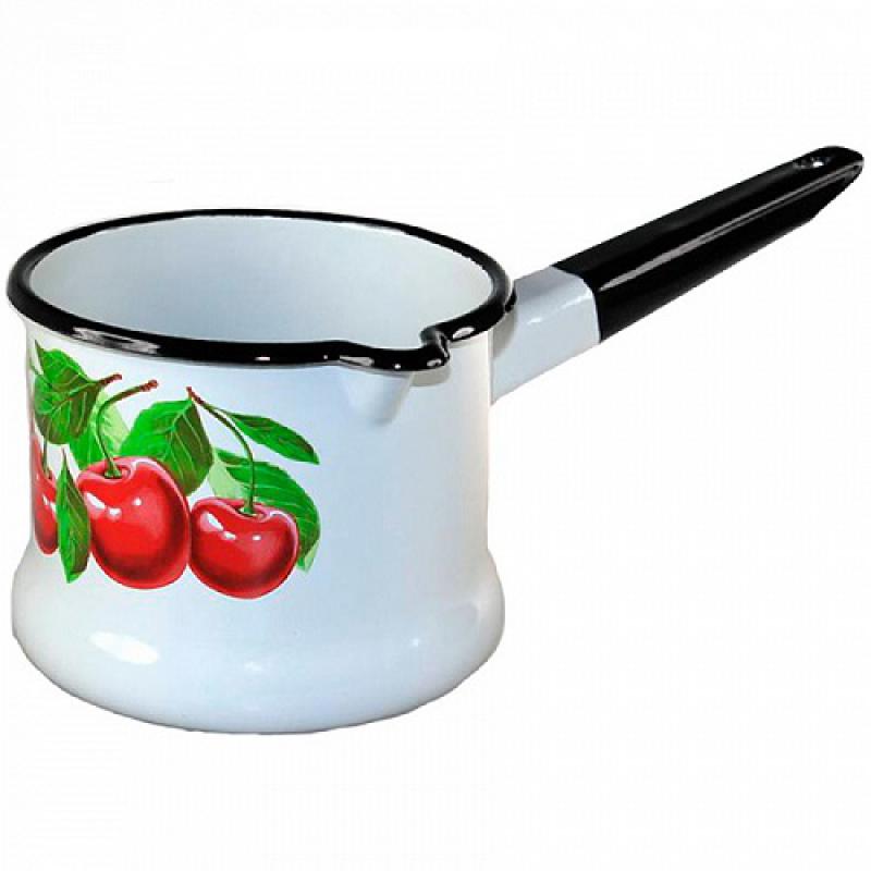 Ковш эмаль 1л б/кр с рис Вишневый сад бел. (8шт) - 90104-072/4 (705108)