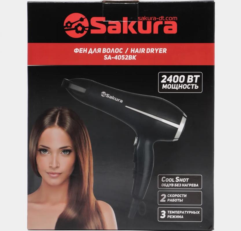 Фен эл. д/волос 2400Вт 3 режима 2 скорости холод.сушка Sakura черн. (10шт) - SA-4052BK