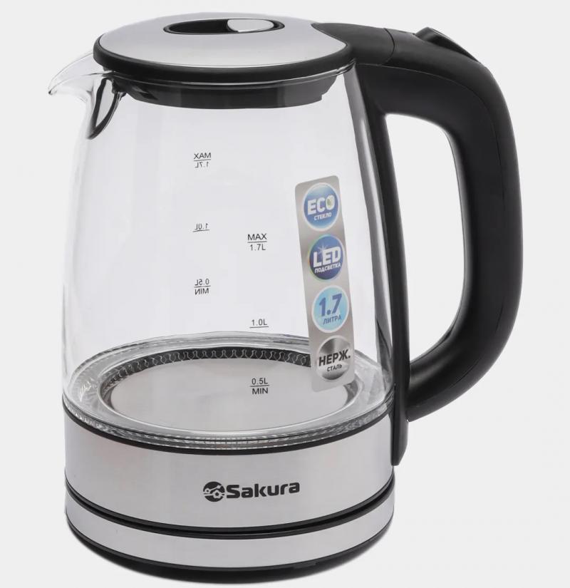 Чайник эл стекло 1,7л 2200Вт подсвет Sakura черн. (6шт) - SA-2725BK